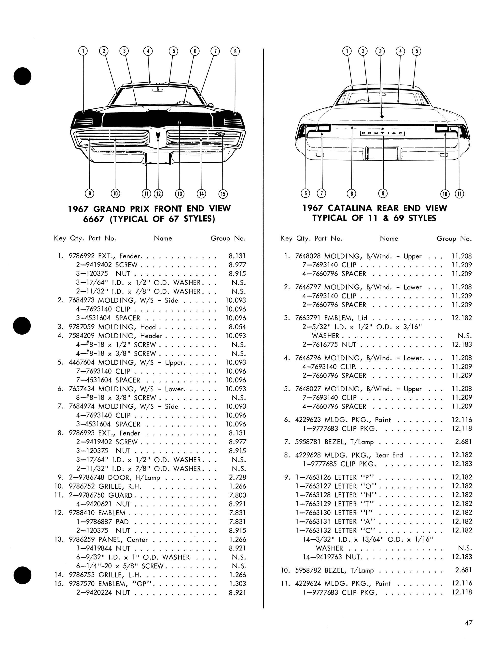 1967 Pontiac Molding and Clip Catalog